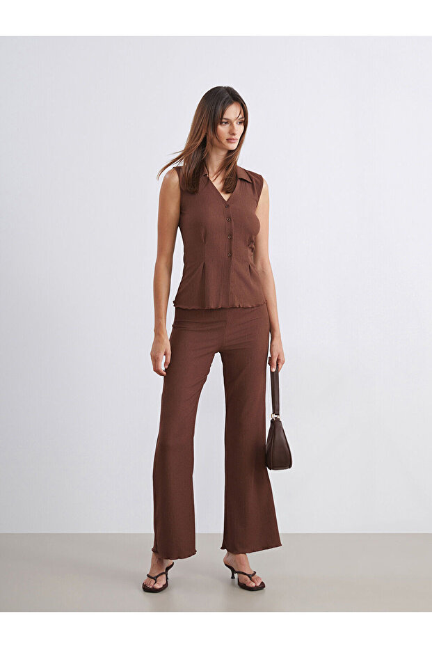 Women's Textured Spanish Leg Pants with Elastic Waist