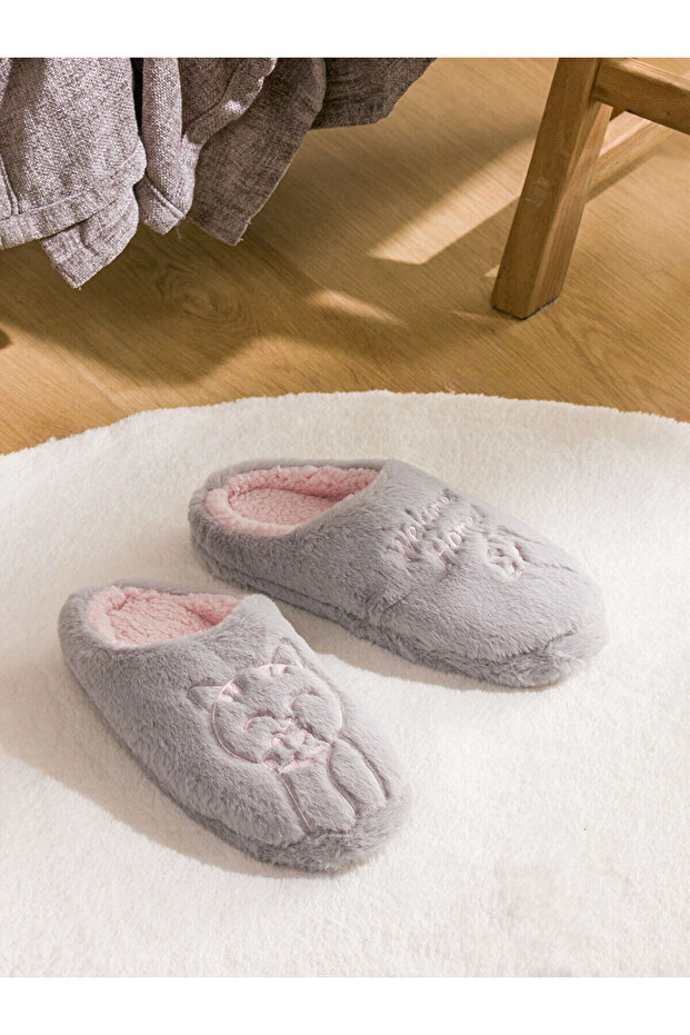 Lcw Steps Gray Squirrel Embroidered Women's House Slippers