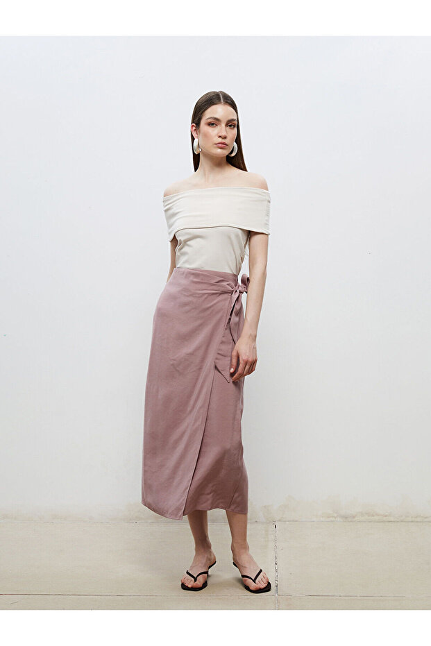 Seray New Season Elastic Waist Modal Textured Tie Skirt