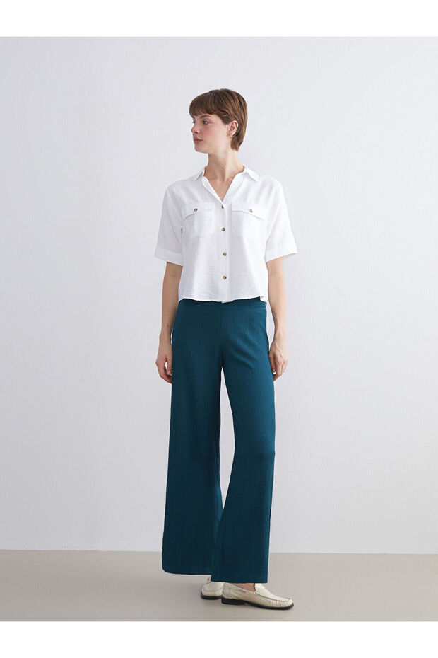 Elastic Waist Textured Women's Trousers