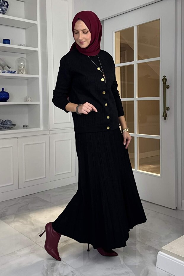 Defne Çelik Örme Triko Takım Siyah - 4