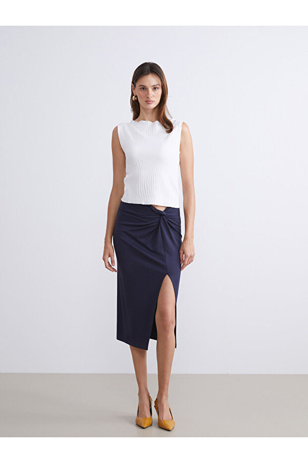Mg Trend'En Navy Blue Elastic Waist Gathered Skirt