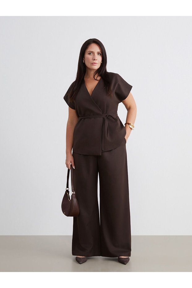 Alita City Farkıyla Soulife Brown Straight Loose & Wide Leg Women's Trousers