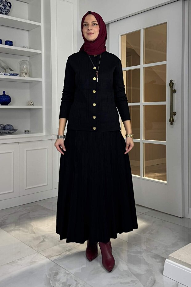 Defne Çelik Örme Triko Takım Siyah - 1