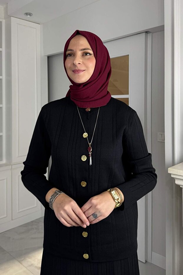 Defne Çelik Örme Triko Takım Siyah - 2