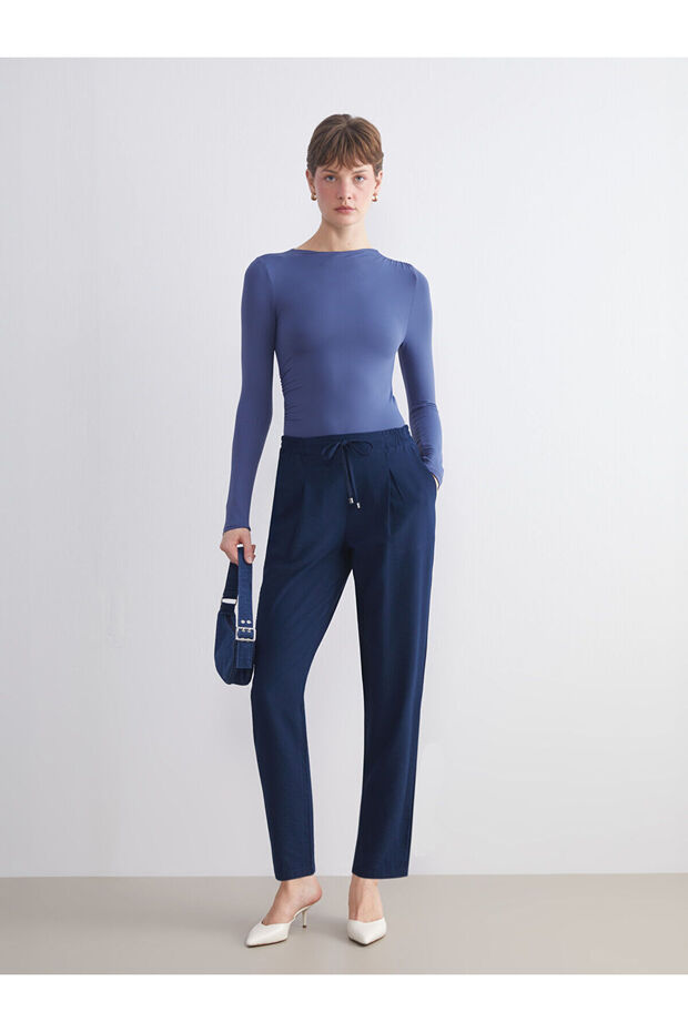 Vizyon New Season Elastic Waist Carrot Cut Women's Pleated Trousers