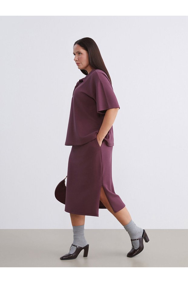 Two Mt Shop Quality Soulife Burgundy Plain Midi Women's Skirt