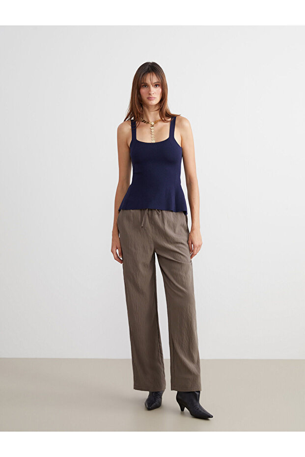 Elastic Waist Textured Women's Trousers