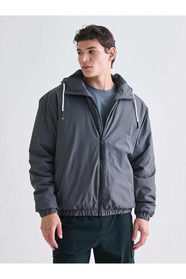 Orange Comfortable Fit Hooded Men's Medium Thick Coat