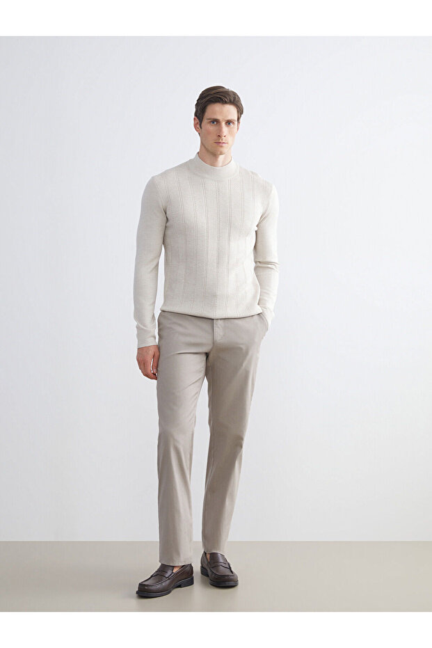 Beige Standard Fit Men's Chino Trousers