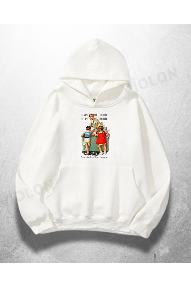 White Unisex Retro Movie Printed Oversize Hoodie Sweatshirt