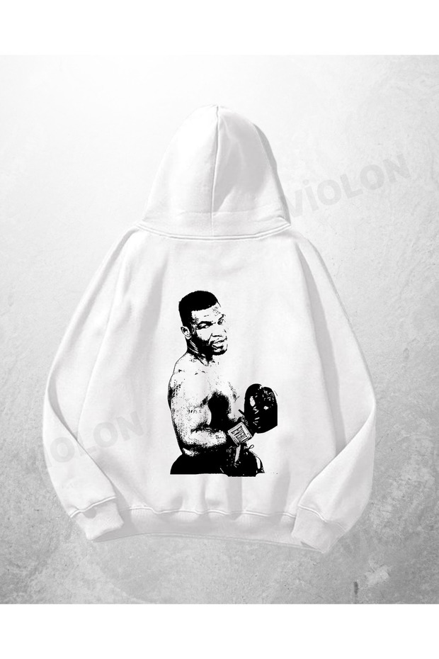 White Unisex Boxer Printed Oversize Hoodie Sweatshirt