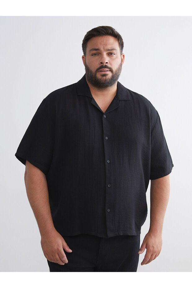 Vizyon New Season Plus Size Resort Collar Short Sleeve Muslin Men's Shirt