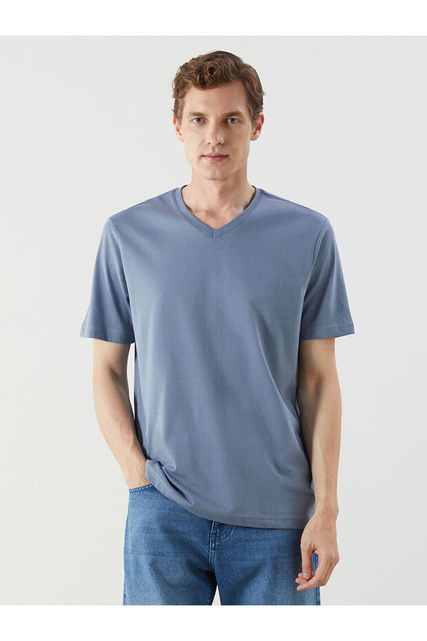 Ozmarka New Season V-Neck Short Sleeve Combed Cotton Men's T-Shirt