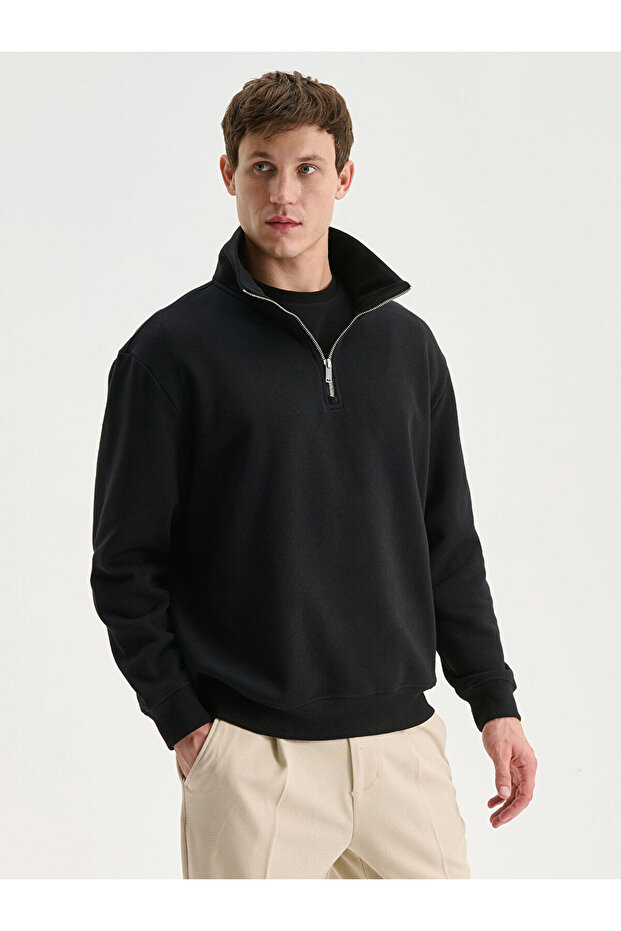 Peak New Season Zippered Stand Collar Men's Thick Sweatshirt