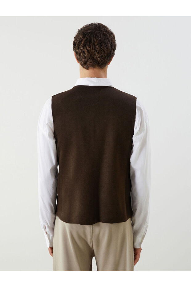 LCWAIKIKI ClassicKahverengi Standart Kalıp V Yaka Erkek Triko Yelek - 4