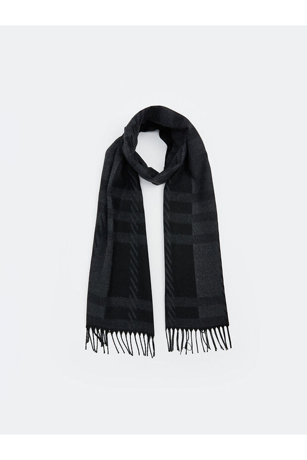 Anthracite Patterned Tasseled Men's Scarf