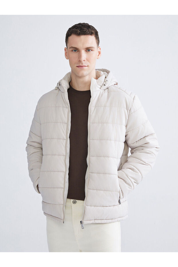 Lcwaikiki Classic Gray Standard Fit Hooded Men's Puffer Coat