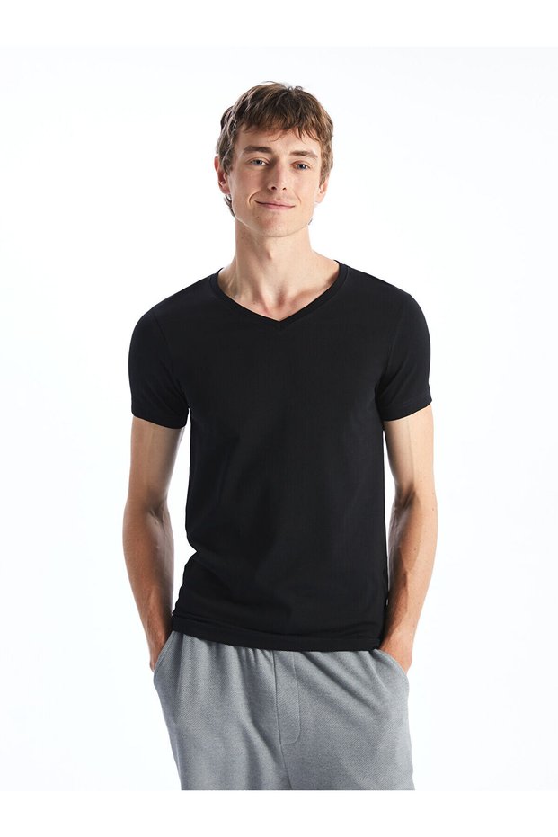Nevavm Black Combed Cotton Plain Men's Underwear Undershirt with Difference
