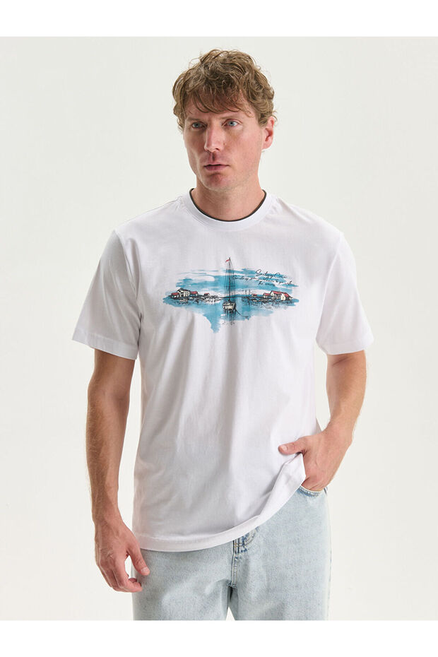 LCW Crew Neck Short Sleeve Printed Combed Cotton Men's T-Shirt