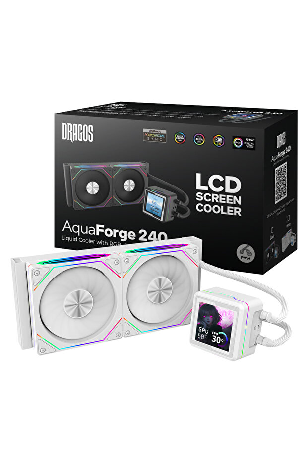 AquaForge V2 240MM Beyaz ARGB LCD Ekranlı İşlemci Sıvı Soğutucu - 1