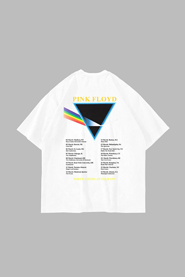 تيشيرت أبيض للجنسين مطبوع عليه Pink Floyd V2 مقاس كبير
