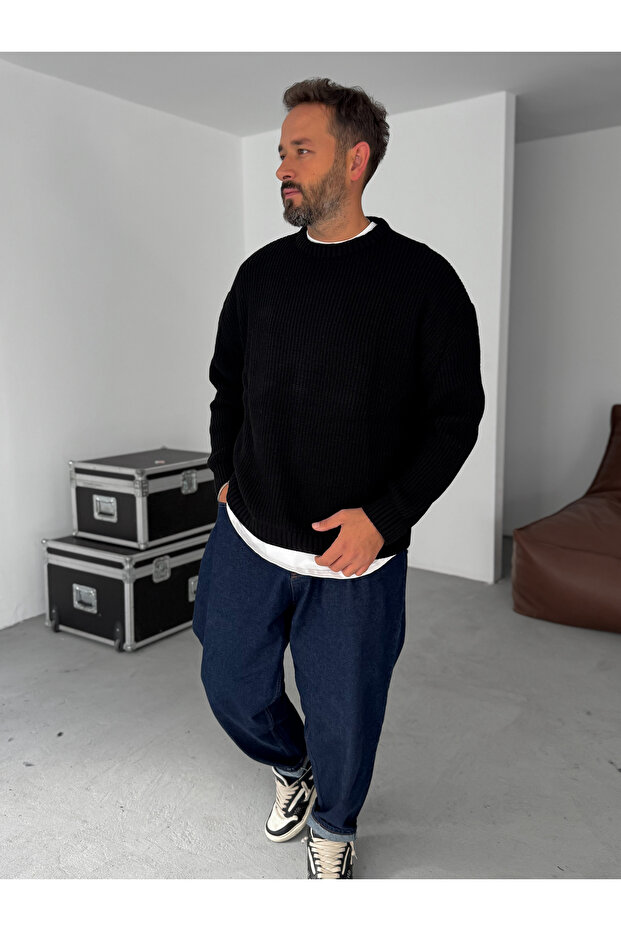 Siyah Basic Oversize Triko Kazak G-17334 - 3