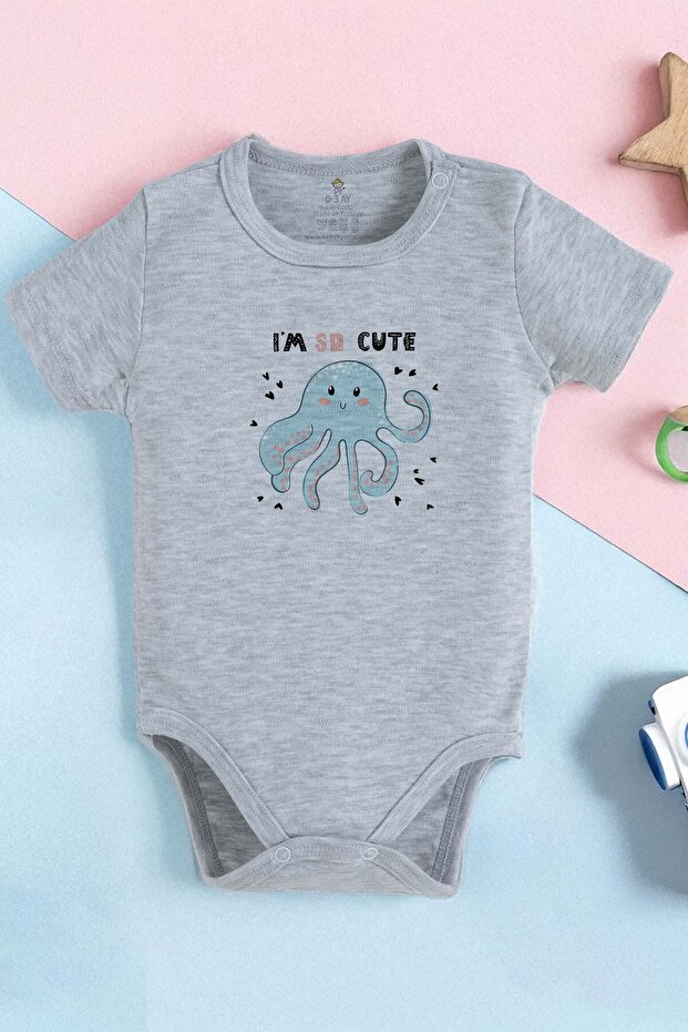 100% Cotton Organic Cute Octopus Design Baby Bodysuit