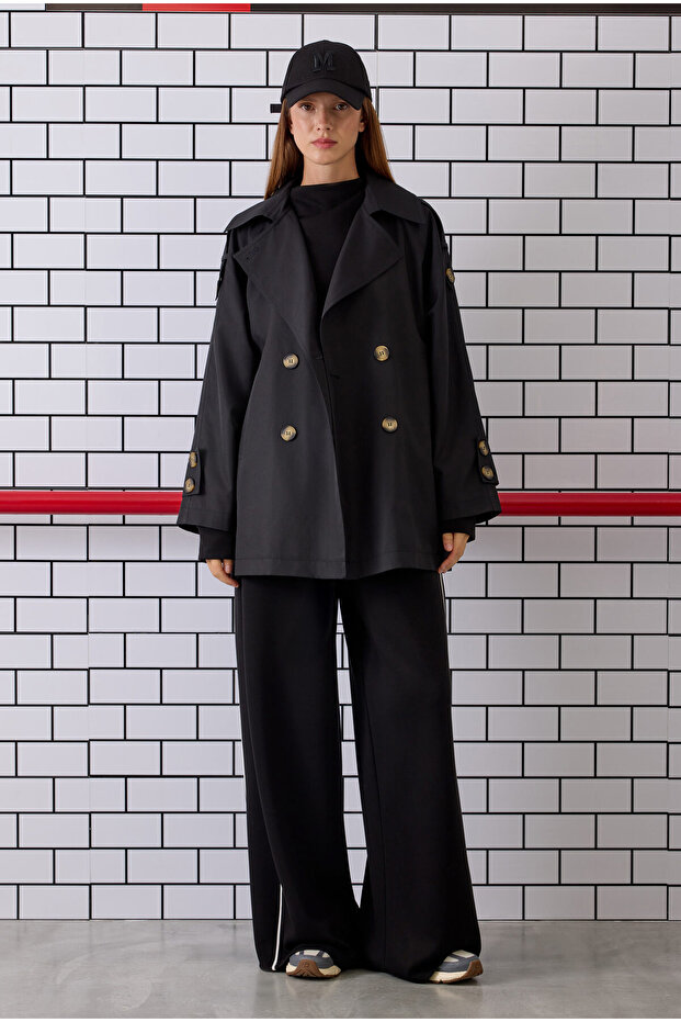 Двуредно палто, черно - 3