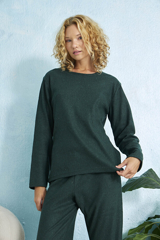 Pamuklu Kalın Fitilli Uzun Kollu Pijama Takımı - 2