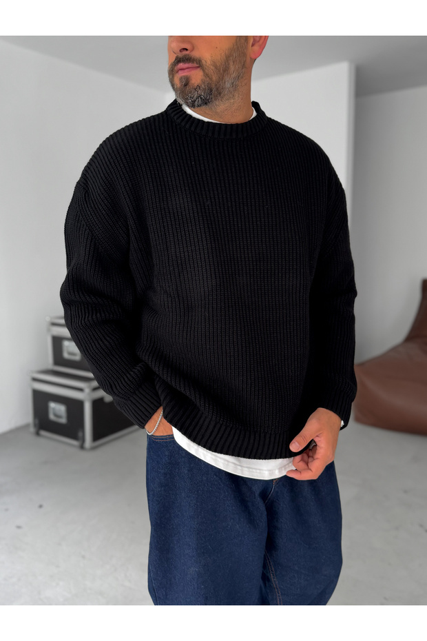 Siyah Basic Oversize Triko Kazak G-17334 - 2