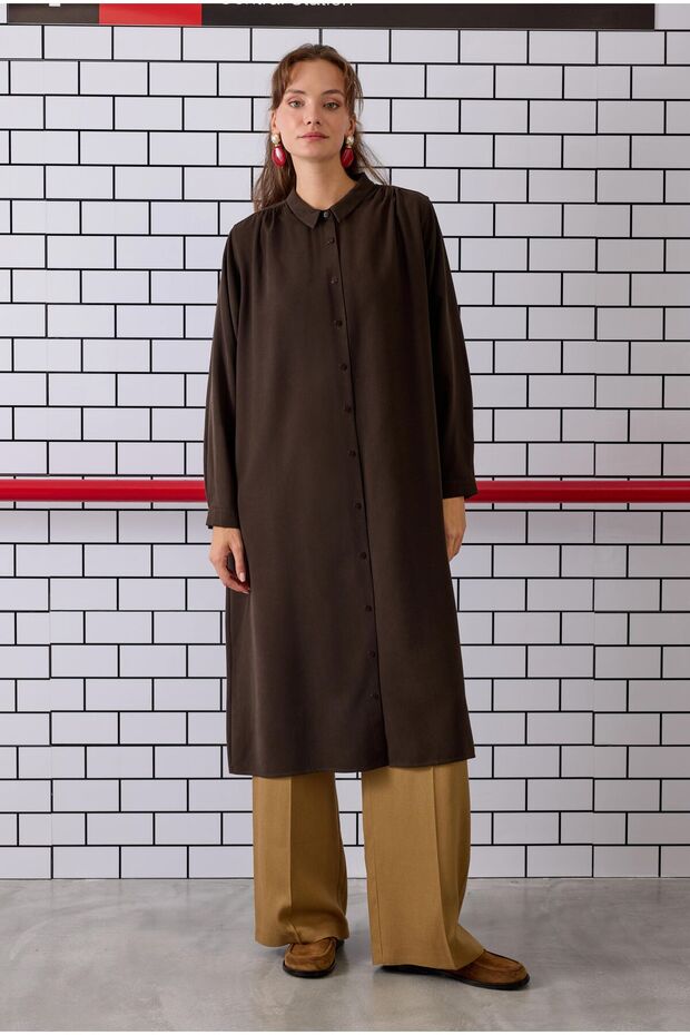 Drawstring Shoulder Shirt Bitter Brown - 2