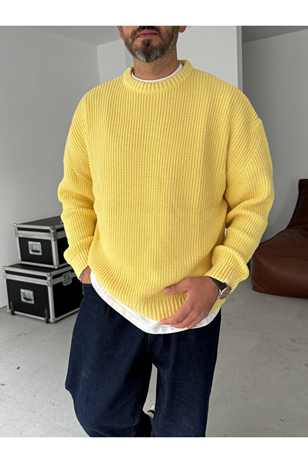 Sarı Basic Oversize Triko Kazak G-17334 - 1