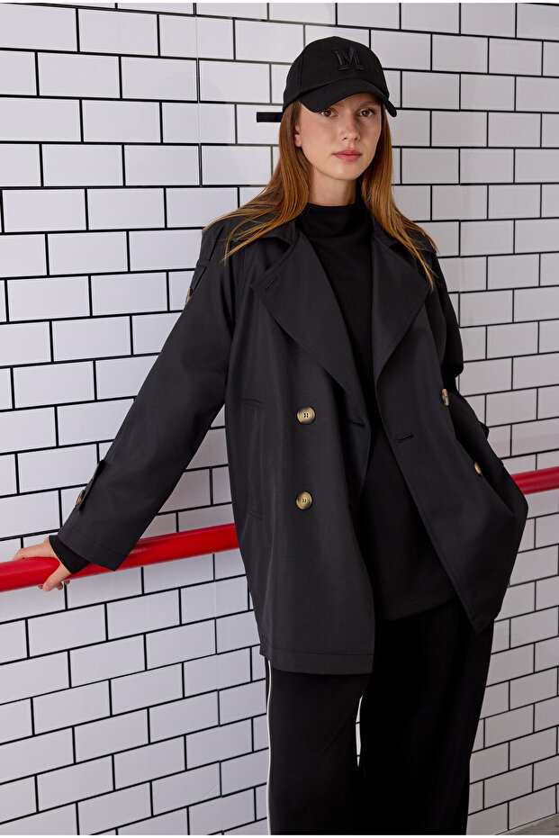 Двуредно палто, черно - 5