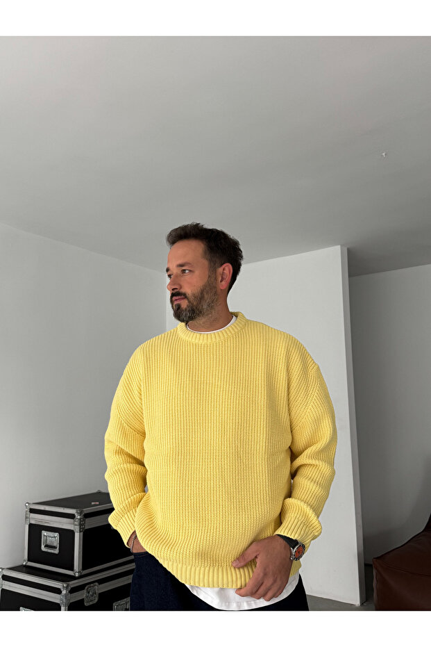 Sarı Basic Oversize Triko Kazak G-17334 - 7