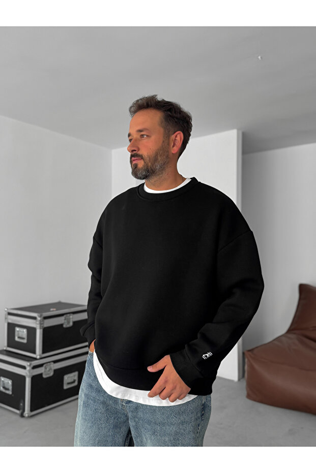 Siyah BB Nakışlı Basic Oversize Sweatshirt BY - 4