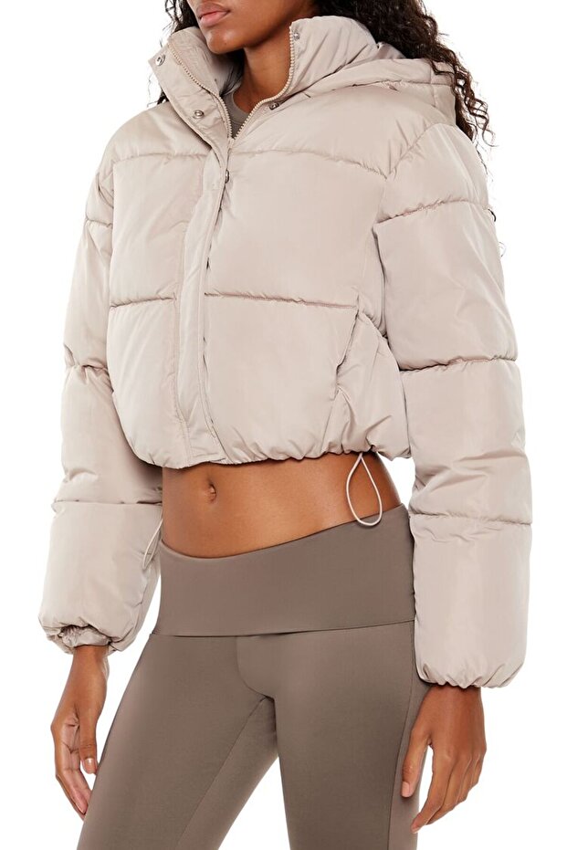 Kapüşonlu Crop Şişme Mont - 4