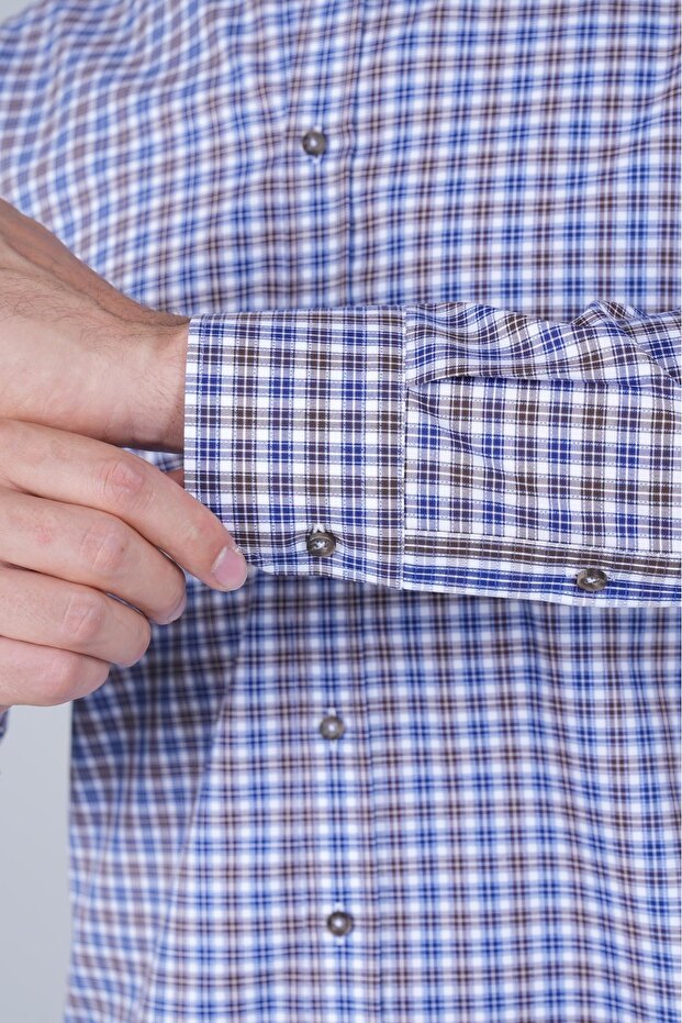 Erkek Regular Fit Küçük Kareli Spor Uzun Kollu Gömlek - 4