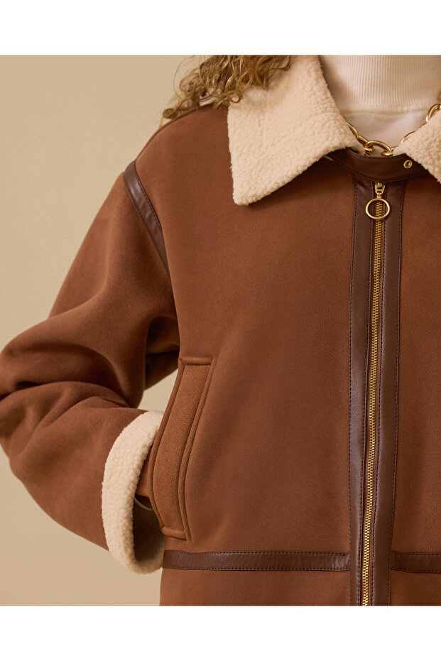 Peluş Astarlı Kısa Ceket - 5