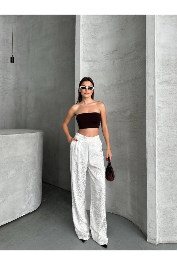 Women's Leopard Patterned Trousers White