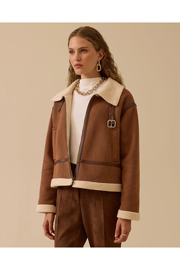 Peluş Astarlı Kısa Ceket - 3