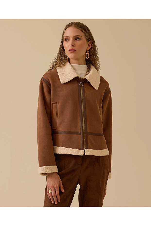 Peluş Astarlı Kısa Ceket - 2