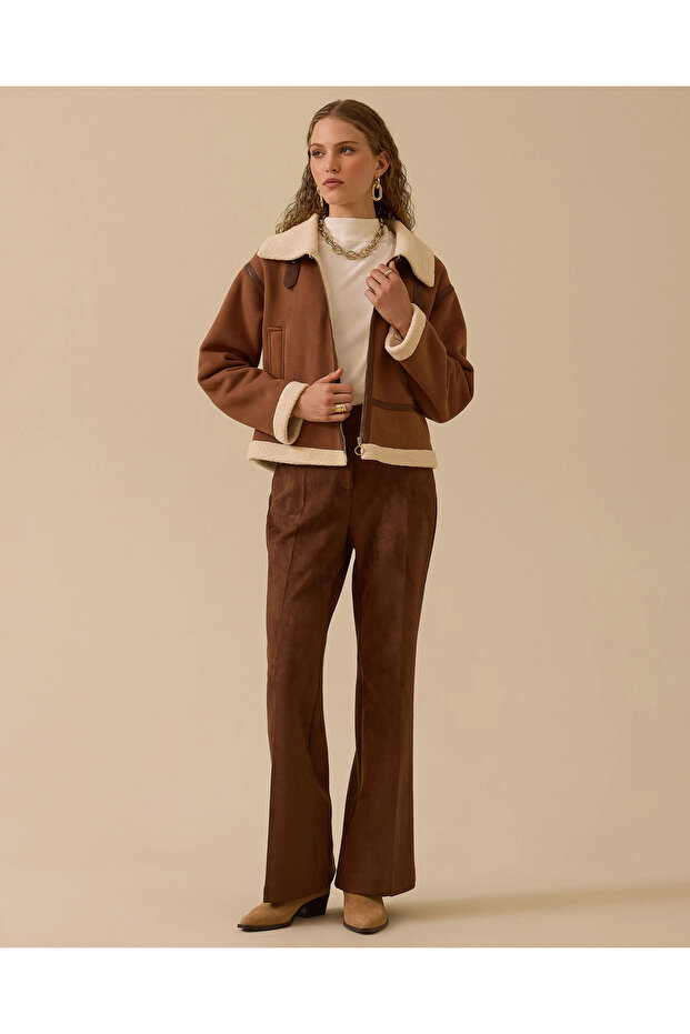 Peluş Astarlı Kısa Ceket - 1