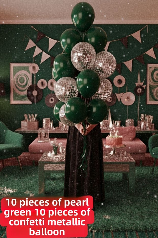 20 Pcs Balloons with Dark Green Balloon and Silver Confetti Green Balloon Party Birthday Decoration Set