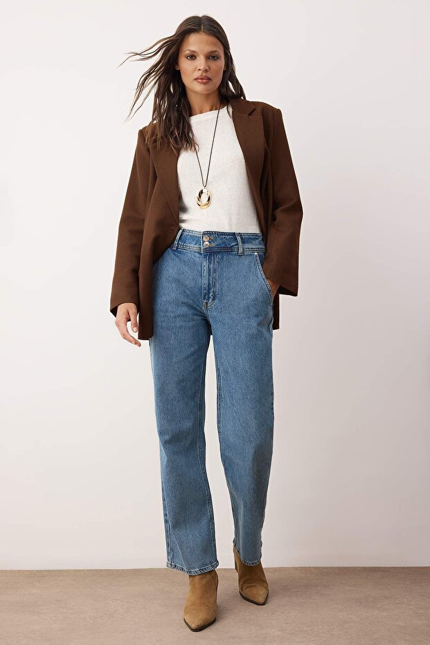 Mavi Bel Detaylı Yüksek Bel Comfort Straight Jeans TWOAW26JE00149 - 2