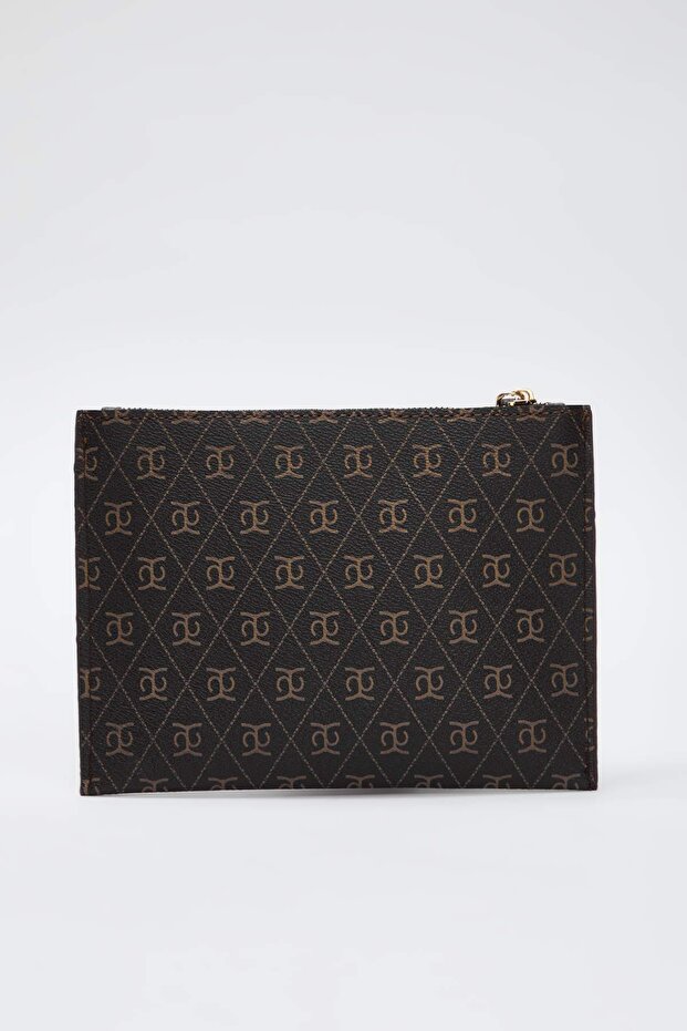 Kahverengi Baskılı Kadın Mini Boy Clutch El Çantası TAKAW26PY00007 - 5