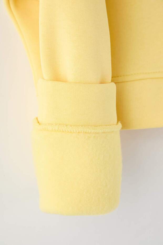 Açık Sarı Fermuarlı Kapüşonlu Rahat Kesim Crop Kalın İçi Polarlı Örme Sweatshirt TWOAW20SW0660 - 8