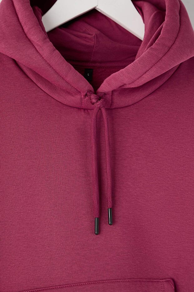 Teen Gül Kurusu Kalın İçi Polarlı Kapüşonlu Cepli Asimetrik Örme Sweatshirt TWOAW26SW00113 - 6
