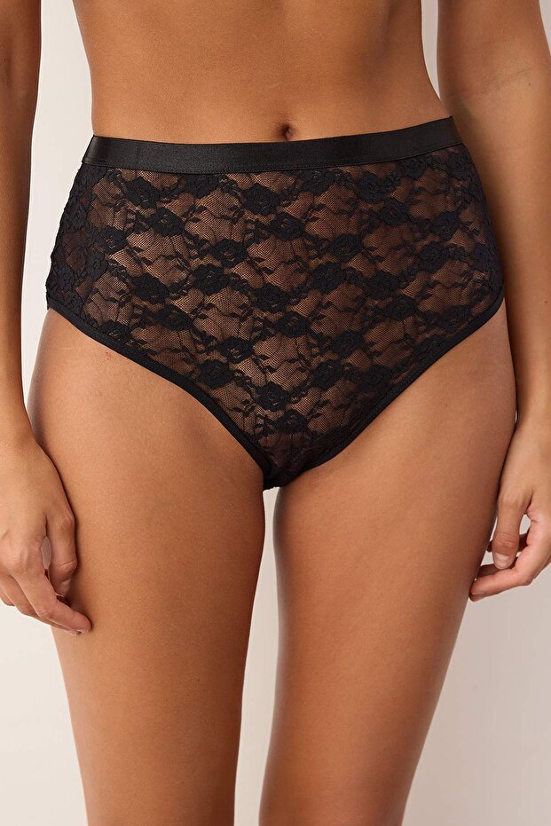 Siyah-Bordo 2'li Lastik Detaylı Dantel Hipster Örme Külot THMAW26KU00008 - 4