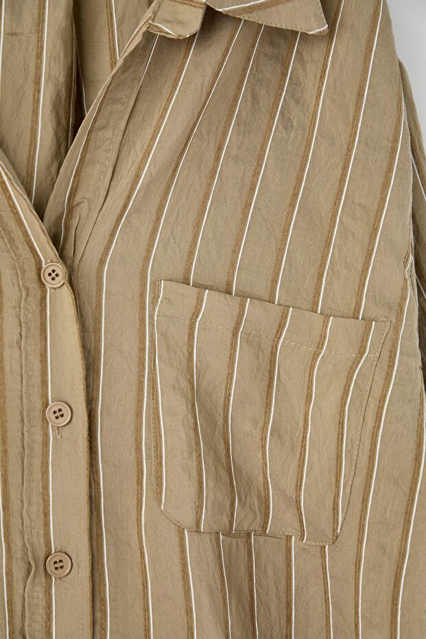 Yeşil Çizgili Oversize/Geniş Kalıp Dokulu Gömlek TWOAW26GO00083 - 7